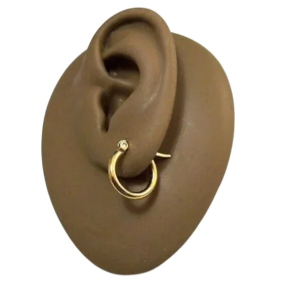 15mm Gold 2mm Small Hoop Pierced Earrings 5/8" Stainless Steel Nickel Free - Picture 1 of 8